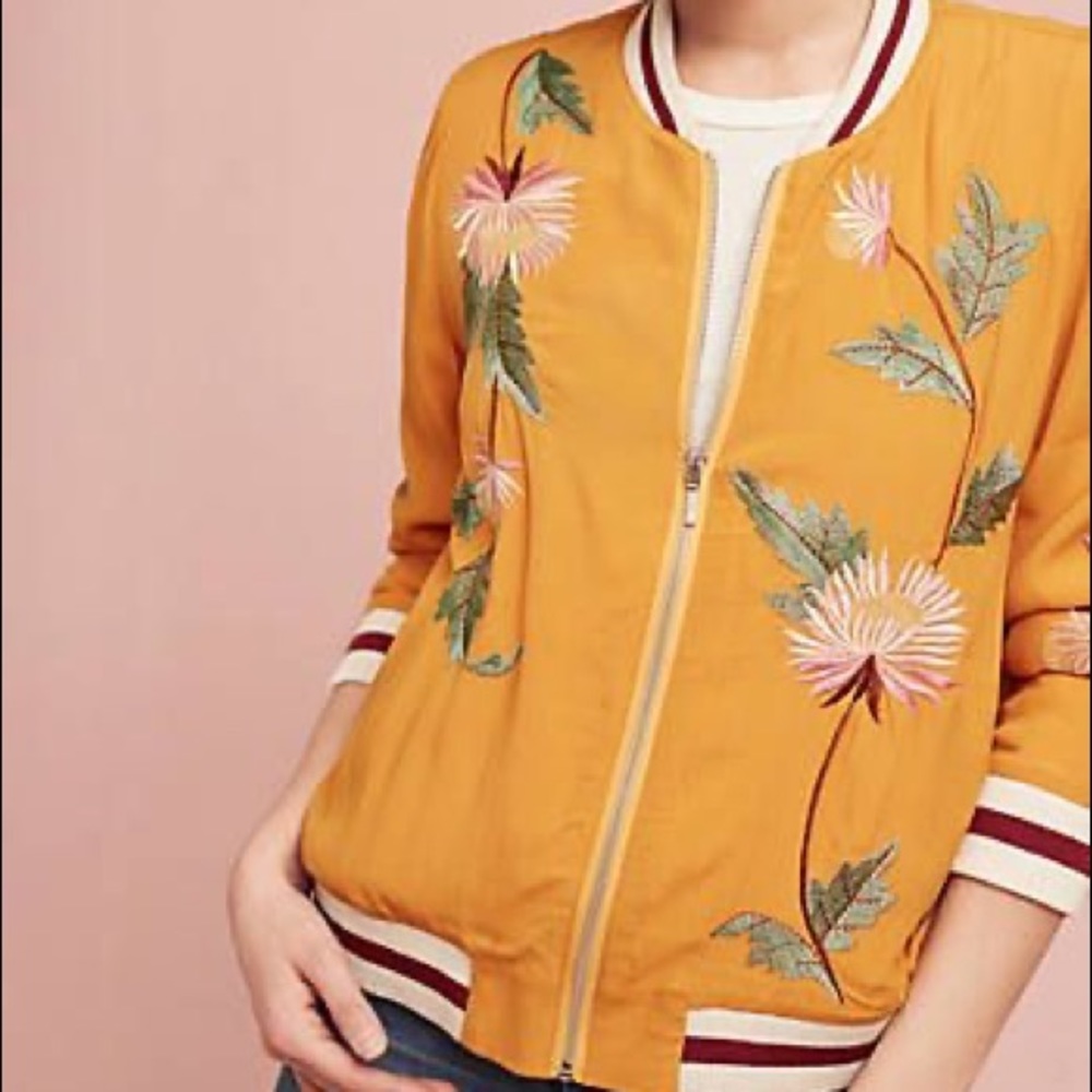Anthropologie solstice embroidered bomber jacket